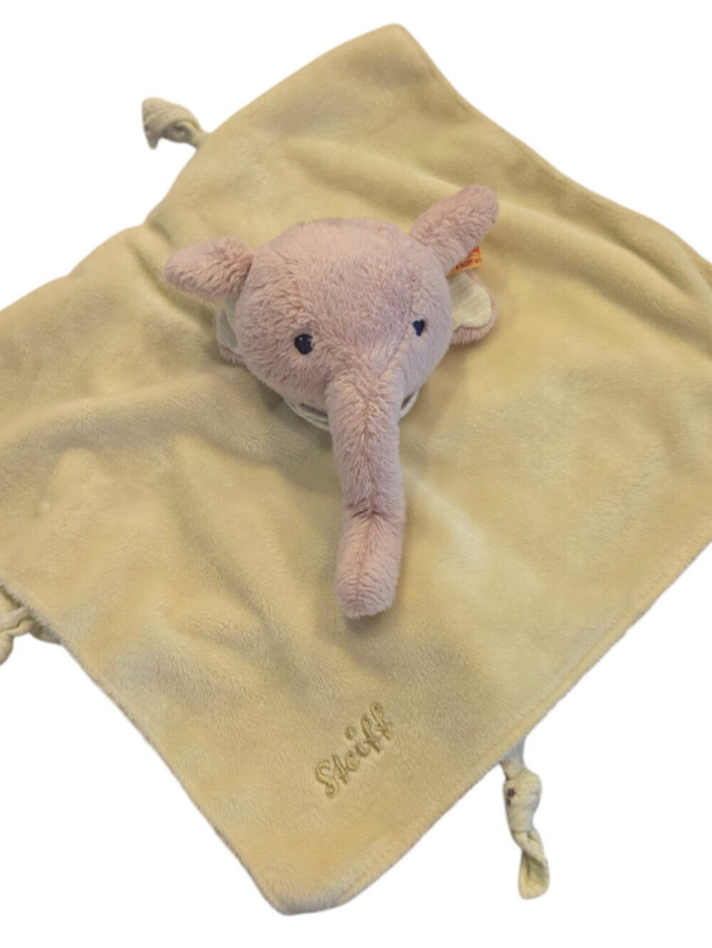 Steiff Lovey Security Blanket Plush Stuffed Elephant Yellow Gray RARE